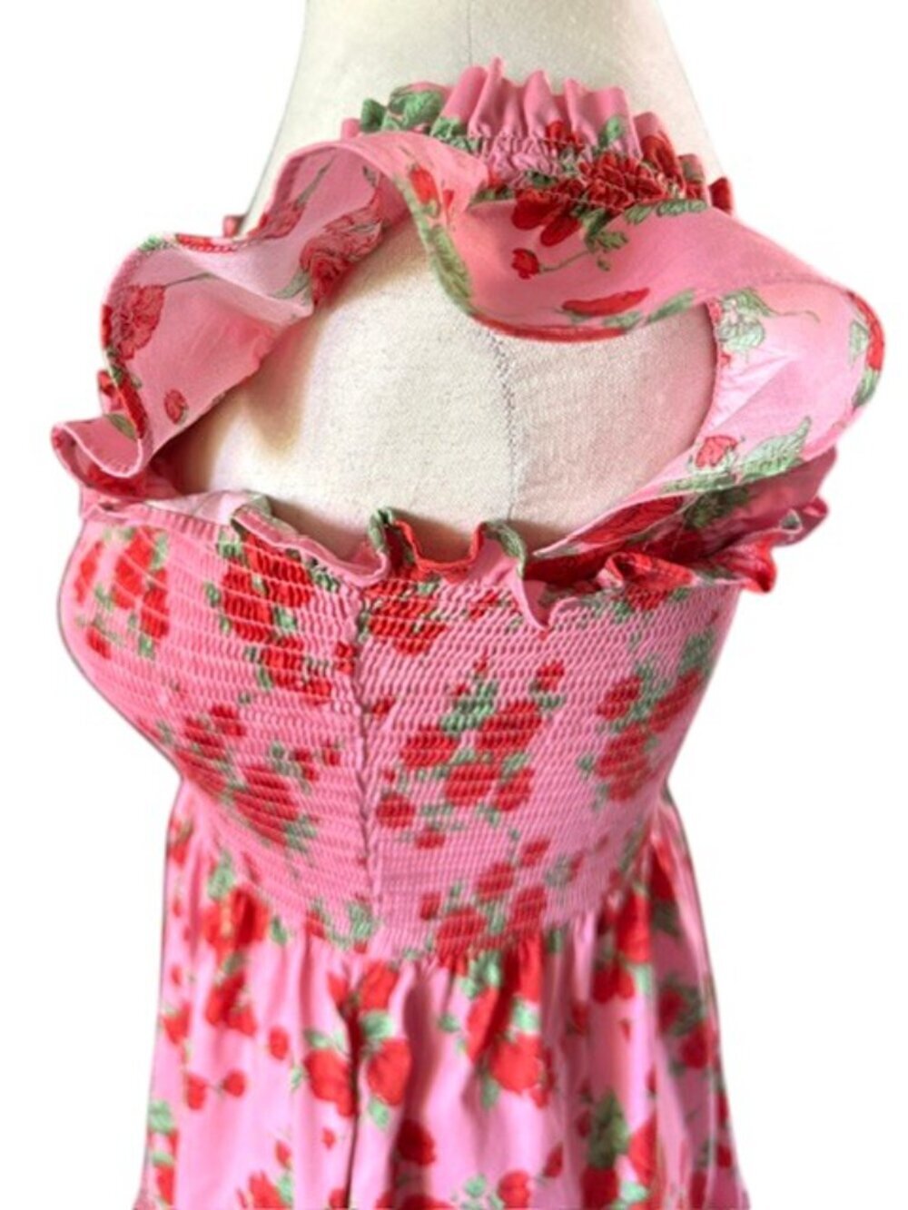 Code X Mode Pink Floral Rose Smocked Ruffle Mini Dress. It features a bright pin - Picture 9 of 15